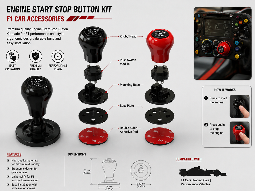 The Sunny Day Engine Start Stop Button Cover – Universal Car Interior Accessory, Premium Stylish Push Button Design